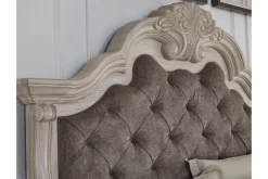 Bruchandi Upholstered Panel Bed, Dresser, Mirror & Nightstand In Antique White, Queen