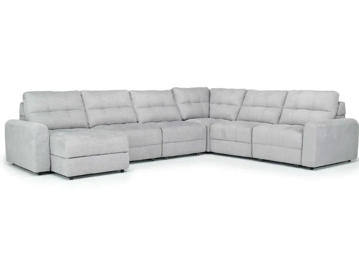 Bryce 6 Piece Power Sliding Sectional W/ Storage Chaise & Armless Slider In Savannah Coin, Left Facing