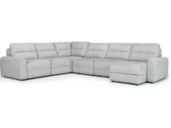 Bryce 6 Piece Power Sliding Sectional W/ Storage Chaise & Armless Slider In Savannah Coin, Left Facing