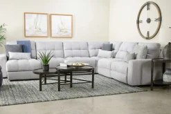 Bryce 6 Piece Power Sliding Sectional W/ Storage Chaise & Armless Slider In Savannah Coin, Left Facing