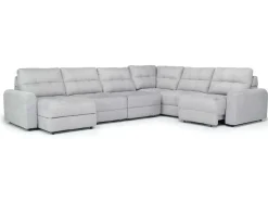 Bryce 6 Piece Power Sliding Sectional W/ Storage Chaise & Armless Slider In Savannah Coin, Left Facing