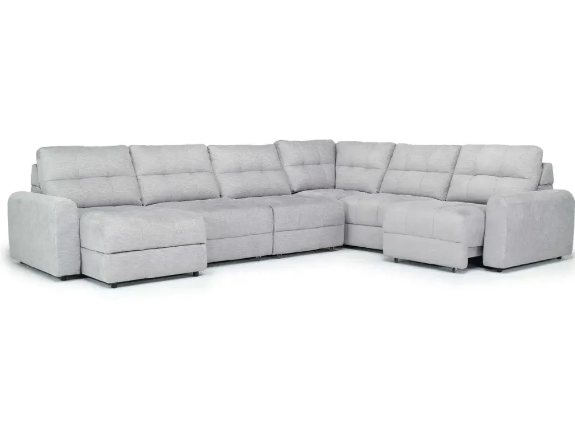 Bryce 6 Piece Power Sliding Sectional W/ Storage Chaise & Armless Slider In Savannah Coin, Left Facing