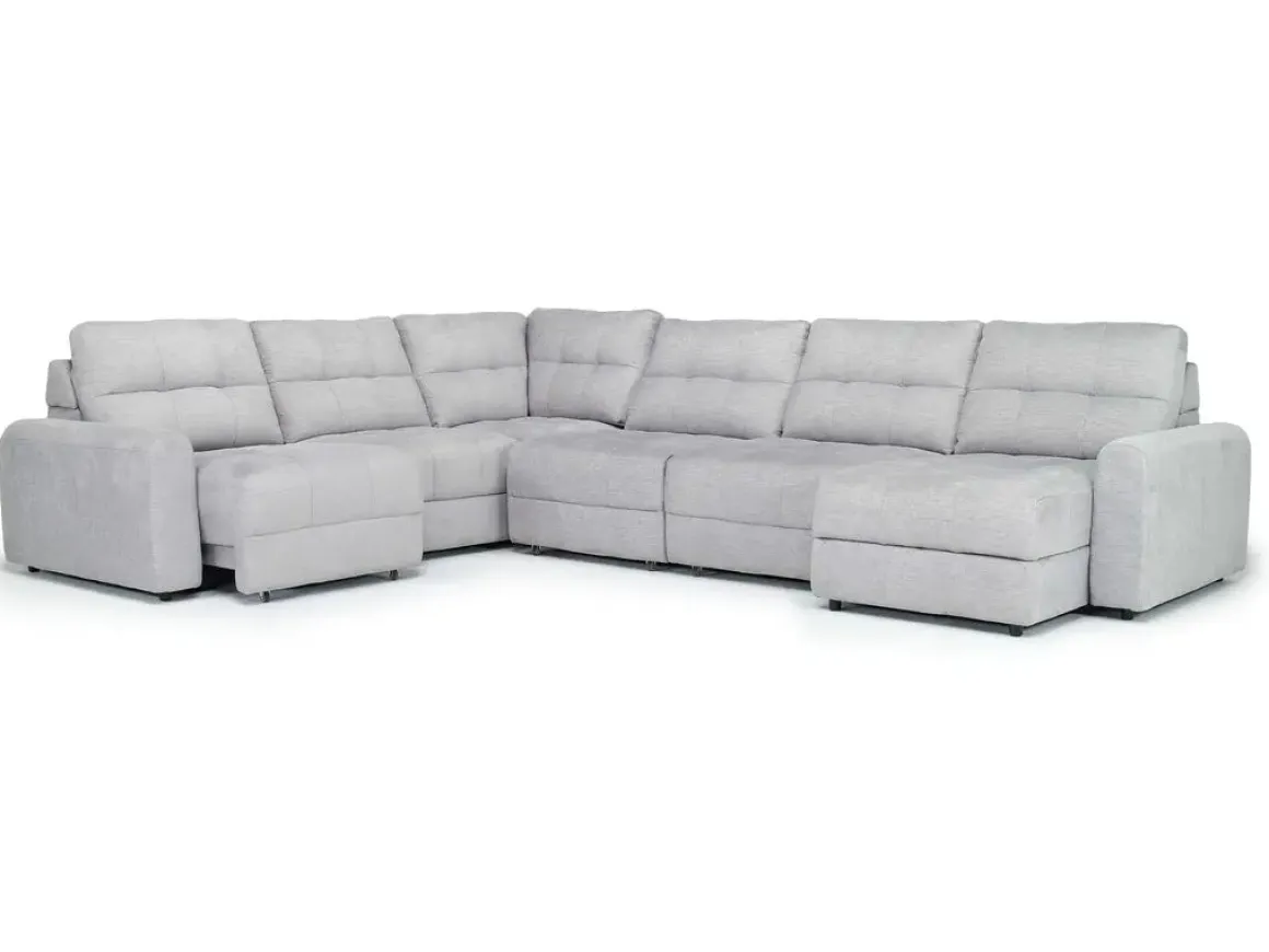 Bryce 6 Piece Power Sliding Sectional W/ Storage Chaise & Armless Slider In Savannah Coin, Left Facing
