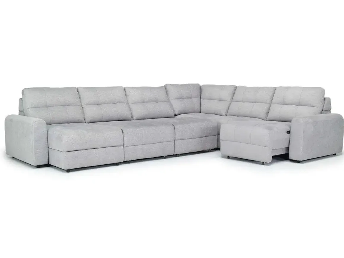 Bryce 6 Piece Power Sliding Sectional W/ Storage Chaise & Armless Slider In Savannah Coin, Left Facing