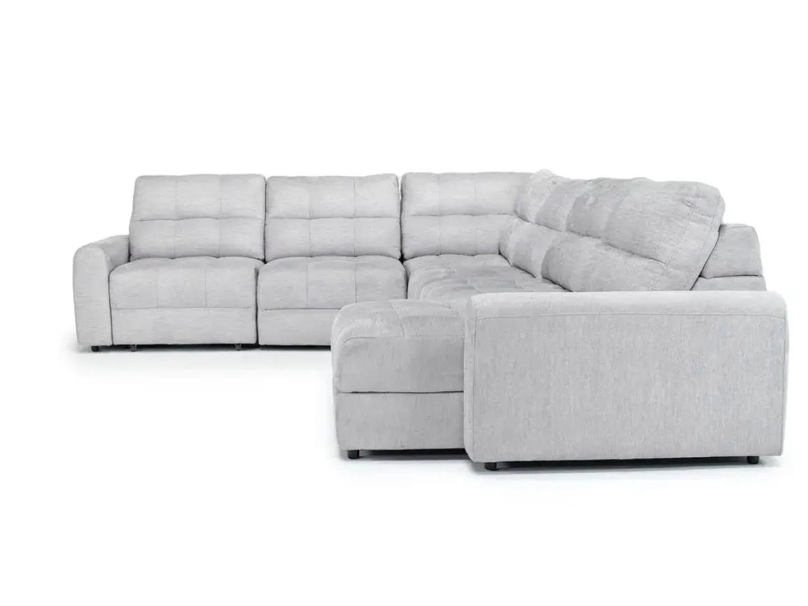 Bryce 6 Piece Power Sliding Sectional W/ Storage Chaise & Armless Slider In Savannah Coin, Left Facing