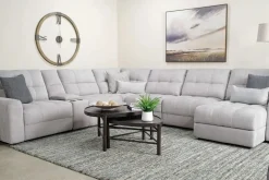 Bryce 7 Piece Power Sliding Sectional W/ Storage Chaise & Armless Slider In Savannah Coin, Left Facing