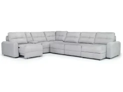 Bryce 7 Piece Power Sliding Sectional W/ Storage Chaise & Armless Slider In Savannah Coin, Left Facing
