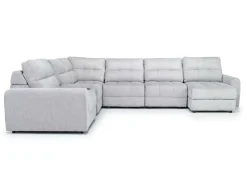 Bryce 7 Piece Power Sliding Sectional W/ Storage Chaise & Armless Slider In Savannah Coin, Left Facing