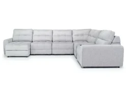 Bryce 7 Piece Power Sliding Sectional W/ Storage Chaise & Armless Slider In Savannah Coin, Left Facing