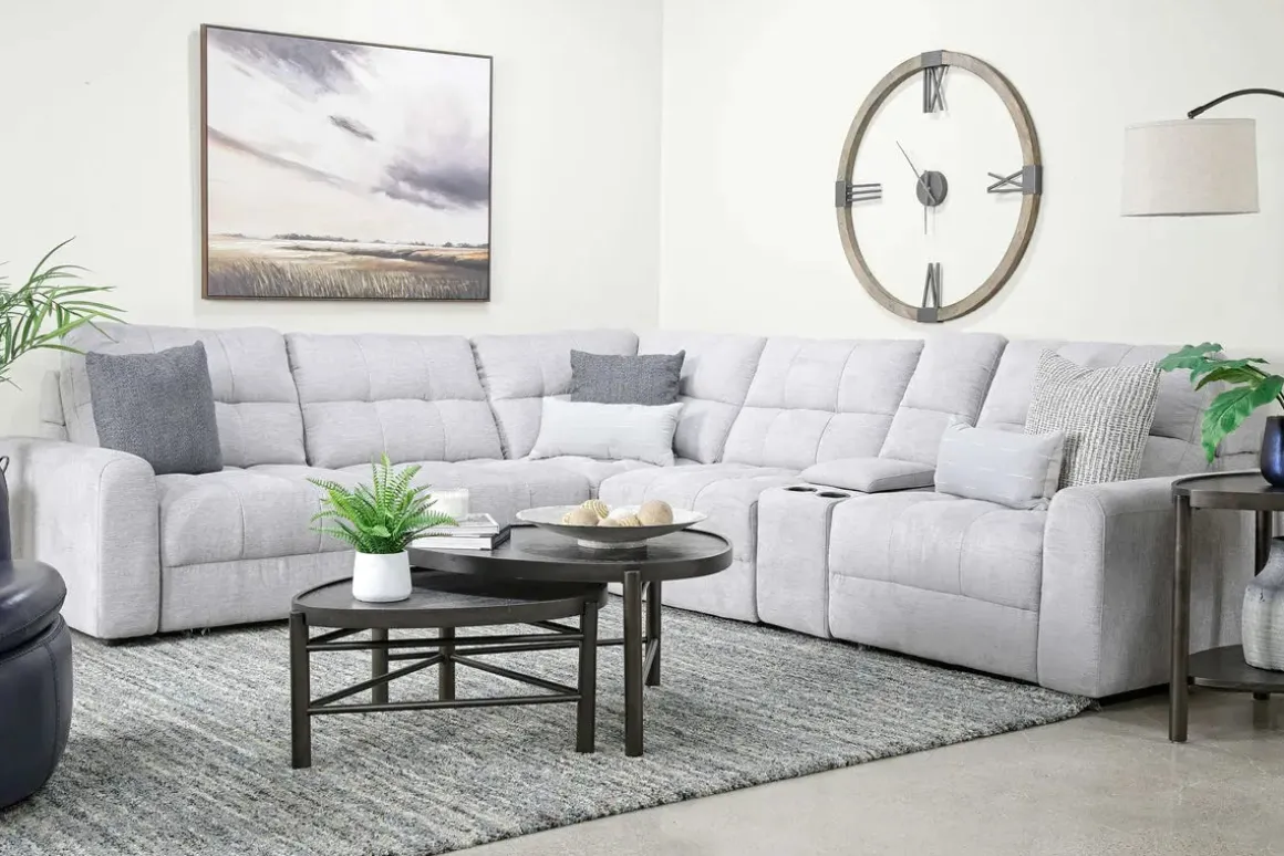Bryce 6 Piece Power Sliding Sectional W/ Power Armless Slider In Savannah Coin