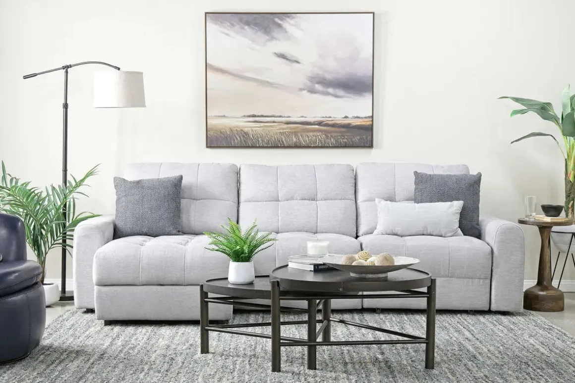 Bryce Power Slider Sofa Storage Chaise In Savannah Coin, Left Facing