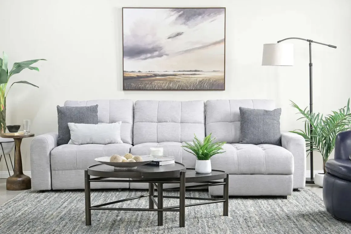 Bryce Power Slider Sofa Storage Chaise In Savannah Coin, Left Facing