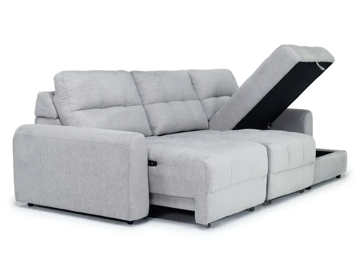 Bryce Power Slider Sofa Storage Chaise In Savannah Coin, Left Facing