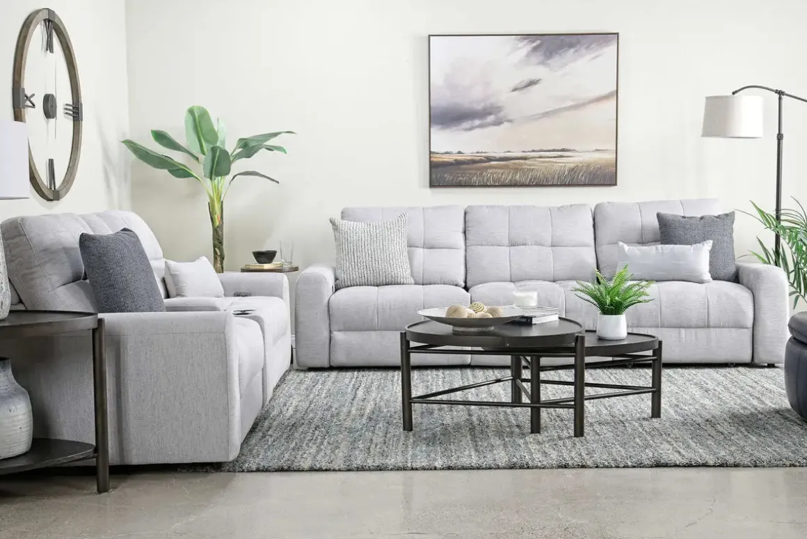 Bryce Power Sliding Console Loveseat In Savannah Coin