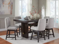 Burkhaus Counter Height Dining Table & 6 Stools In Beige/Dark Brown