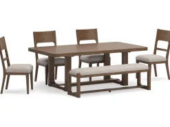 Cabalynn Extendable Dining Table, 4 Chairs & Bench In Light Brown