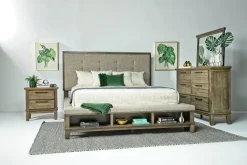 Cagney Upholstered Panel Bed W/ Storage, Dresser, Mirror & Nightstand In Gray, Queen