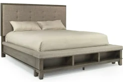 Cagney Upholstered Panel Bed W/ Storage, Dresser, Mirror & Nightstand In Gray, Queen