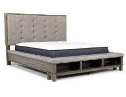 Cagney Upholstered Panel Bed W/ Storage, Dresser, Mirror & Nightstand In Gray, Queen