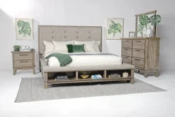 Cagney Upholstered Panel Bed W/ Storage, Dresser, Mirror & Nightstand In Gray, Queen