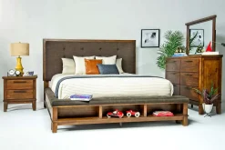 Cagney Upholstered Panel Bed W/ Storage, Dresser, Mirror & Nightstand In Gray, Queen