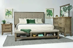 Cagney Upholstered Panel Bed W/ Storage In Gray, Queen