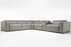 Cam 6 Piece 2 Power Theater Sectional W/ 2 Power Armless Recliner & Immersive Sound In Ajax Smoke Leather