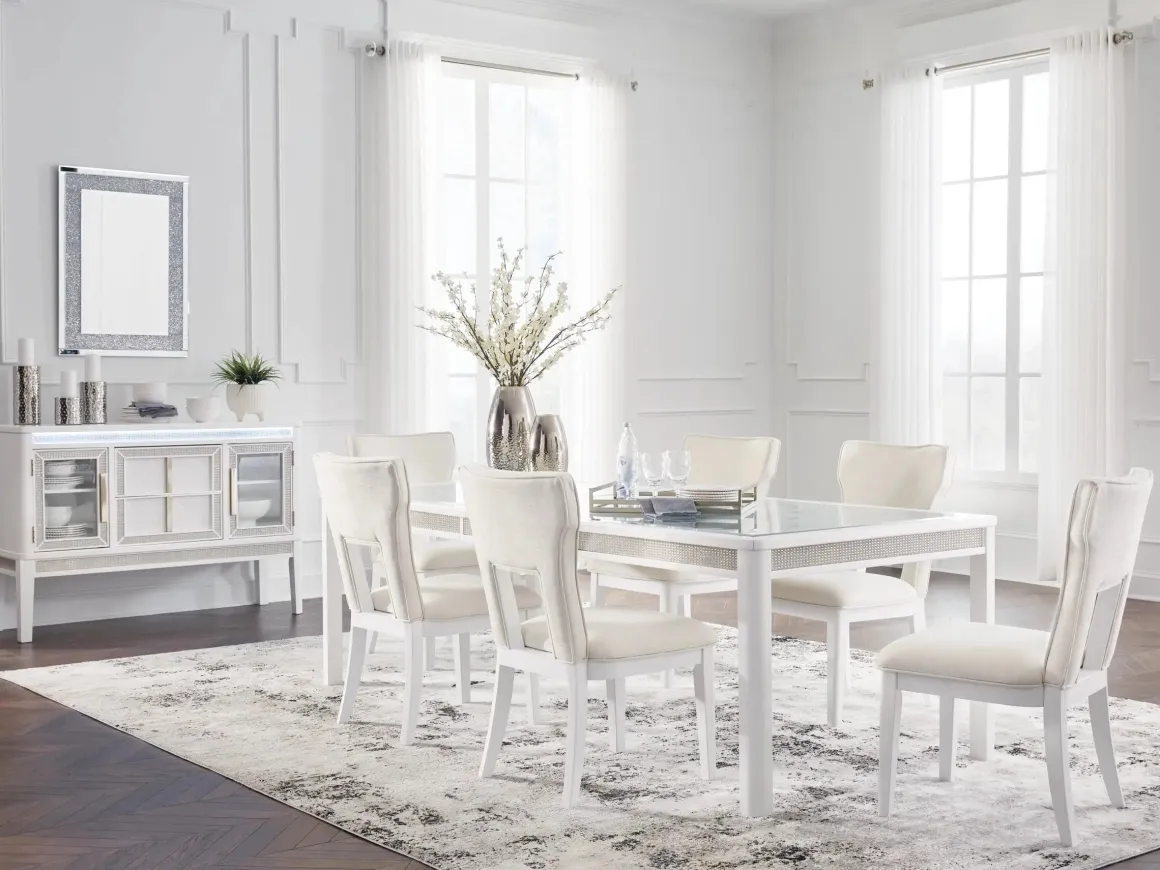 Chalanna Dining Table & 6 Chairs In White