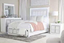 Chalanna Storage Bed, Dresser, Mirror & Nightstand In White, Queen