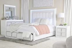 Chalanna Storage Bed, Dresser, Mirror & Nightstand In White, Queen