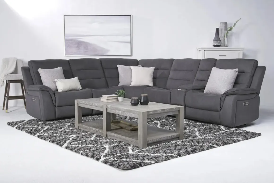 Chanell 6 Piece 2 Power Sectional In New Nappa Gray