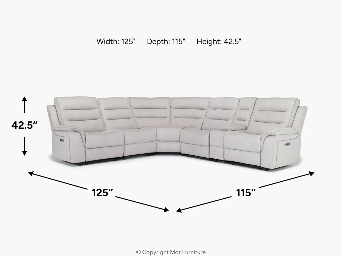 Chanell 6 Piece 2 Power Sectional In New Nappa Gray