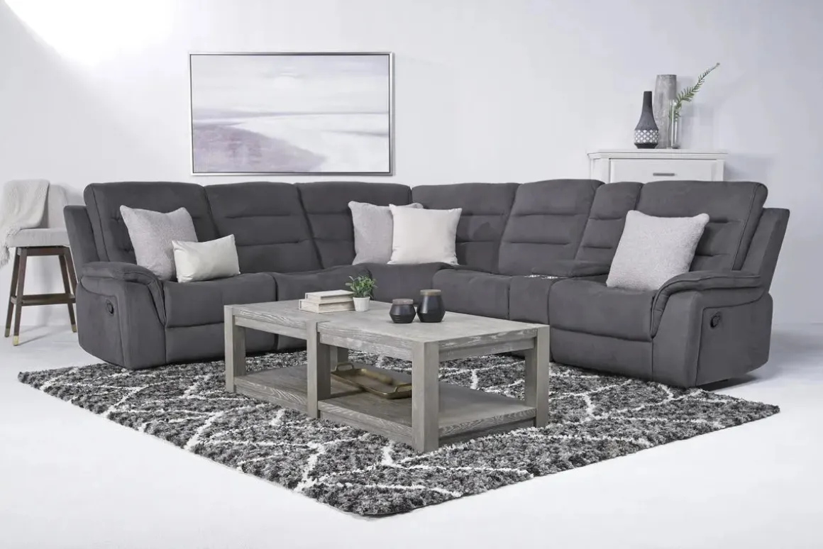 Chanell 6 Piece Reclining Sectional In New Nappa Gray