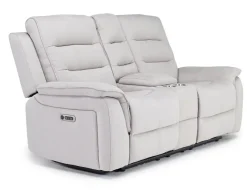 Chanell 2 Power Console Loveseat In New Nappa Gray