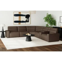 Chelsey 6 Piece Power Sectional W/ Power Armless Recliner In Bozeman Saddle