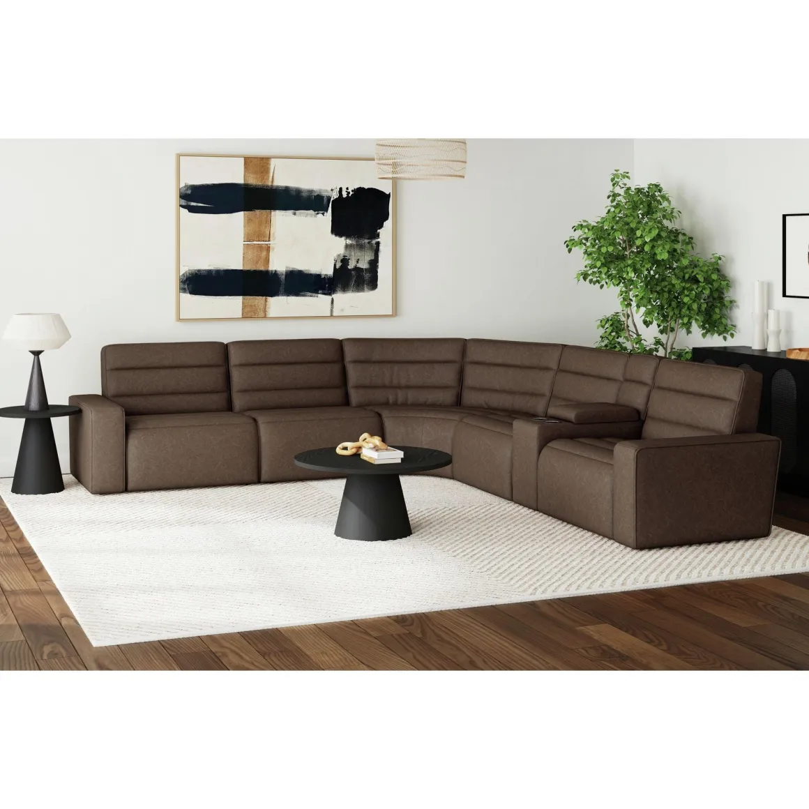 Chelsey 6 Piece Power Sectional W/ Power Armless Recliner In Bozeman Saddle