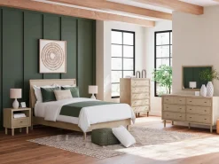 Cielden Panel Bed, Dresser, Mirror & Nightstand In Tan, Twin