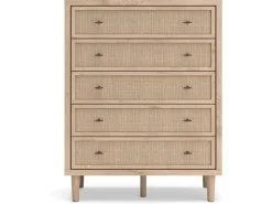 Cielden Upholstered Bed, Dresser, Mirror, 2 Nightstands & Chest In Tan, Full