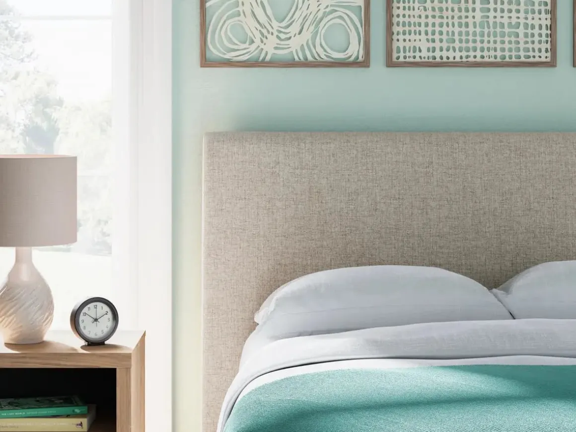 Cielden Upholstered Bed In Soft Gray, Queen