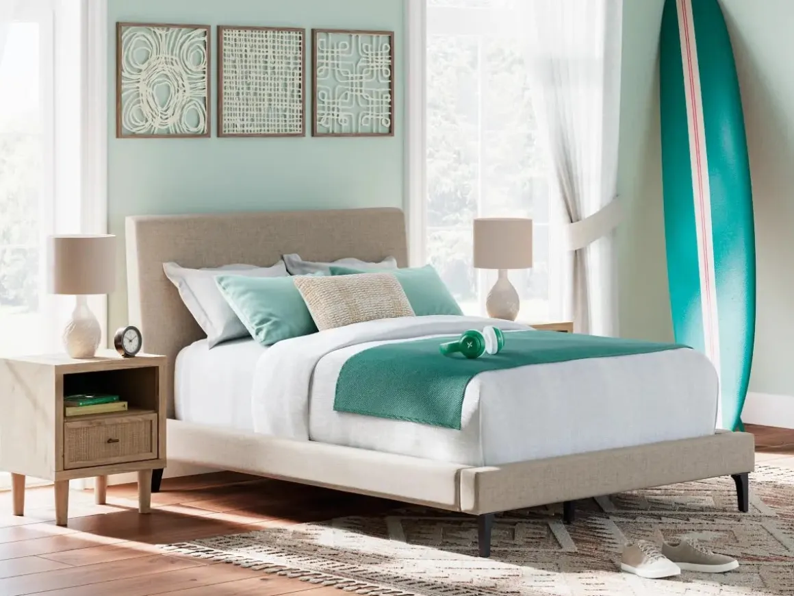 Cielden Upholstered Bed In Soft Gray, Queen