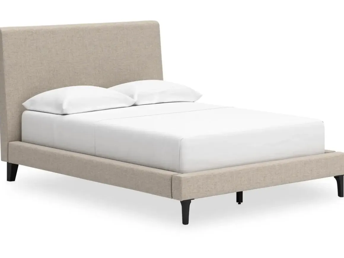 Cielden Upholstered Bed In Soft Gray, Queen