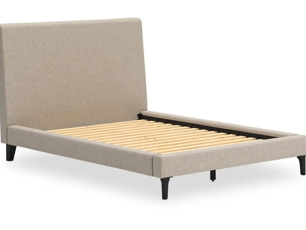 Cielden Upholstered Bed In Soft Gray, Queen