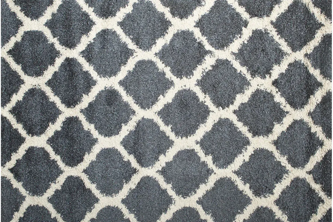 Comfort Shag Haven Rug In Blue Geometric, 8’ X 10’