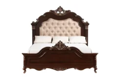 Constantine Upholstered Bed, Dresser, Mirror & Nightstand In Cherry, Queen