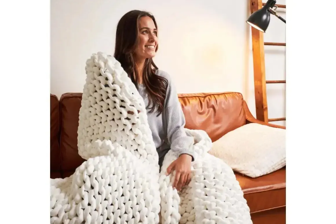 Cotton Weighted Blanket In Cream, Twin/Full