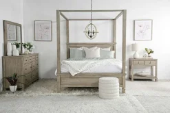 Country Side Canopy Bed, Dresser, Mirror & 2 Drawer Nightstand In Brown, Queen