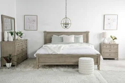 Country Side Canopy Bed, Dresser, Mirror & 2 Drawer Nightstand In Brown, Queen