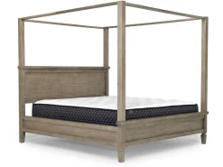 Country Side Canopy Bed, Dresser, Mirror & 2 Drawer Nightstand In Brown, Queen