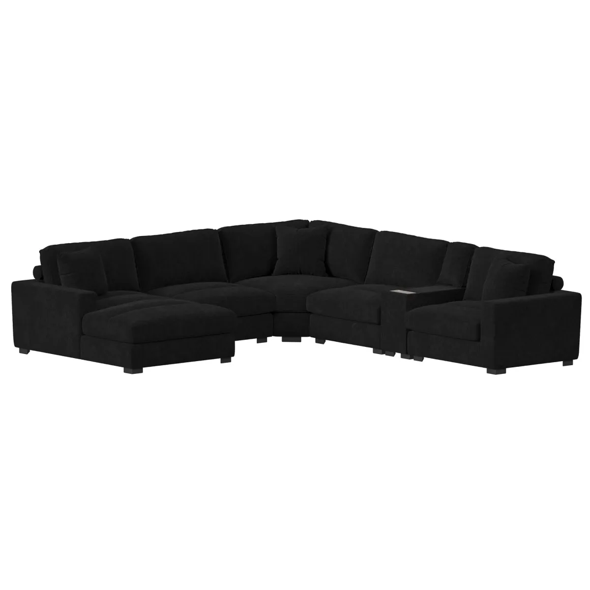 Cuddle Cloud 6 Piece Chaise Sectional In Black, Left Facing
