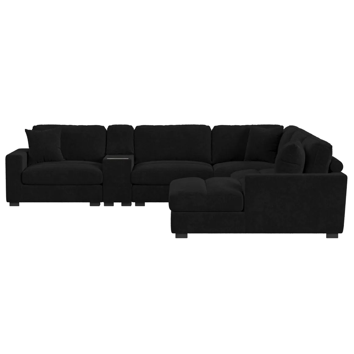 Cuddle Cloud 6 Piece Chaise Sectional In Black, Left Facing